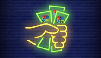 Hand holding dollar bills neon sign