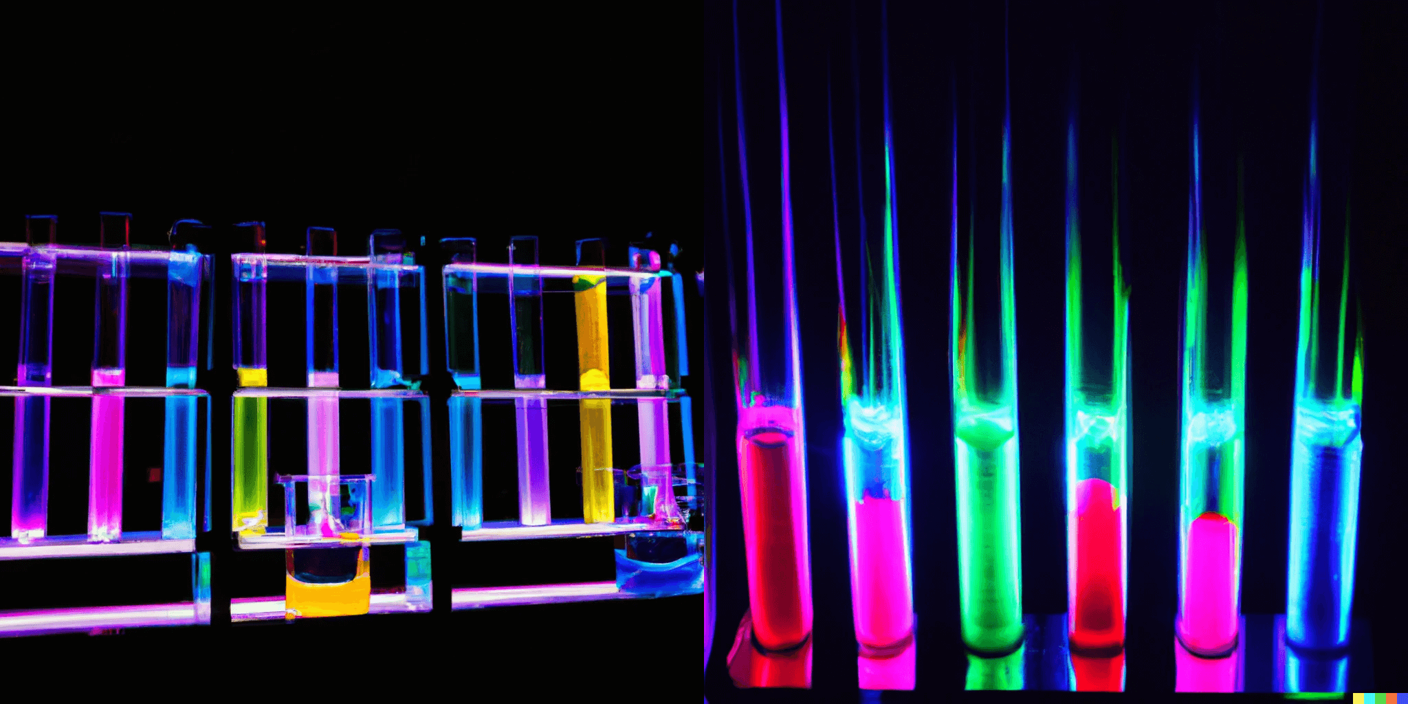 DALL·E 2023-05-09 09.19.59 - Fluorescent colored liquids in glass tubes. technological art