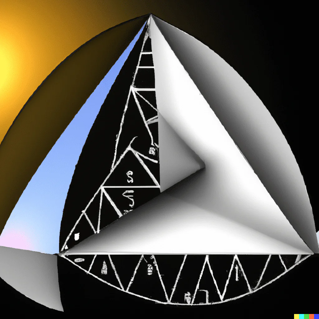 DALL·E 2023-06-26 17.26.36 - The rolling triangle_ a shape formed by three circles united to create a triangle and fill its interior. The circles intersect the triangle's sides, f